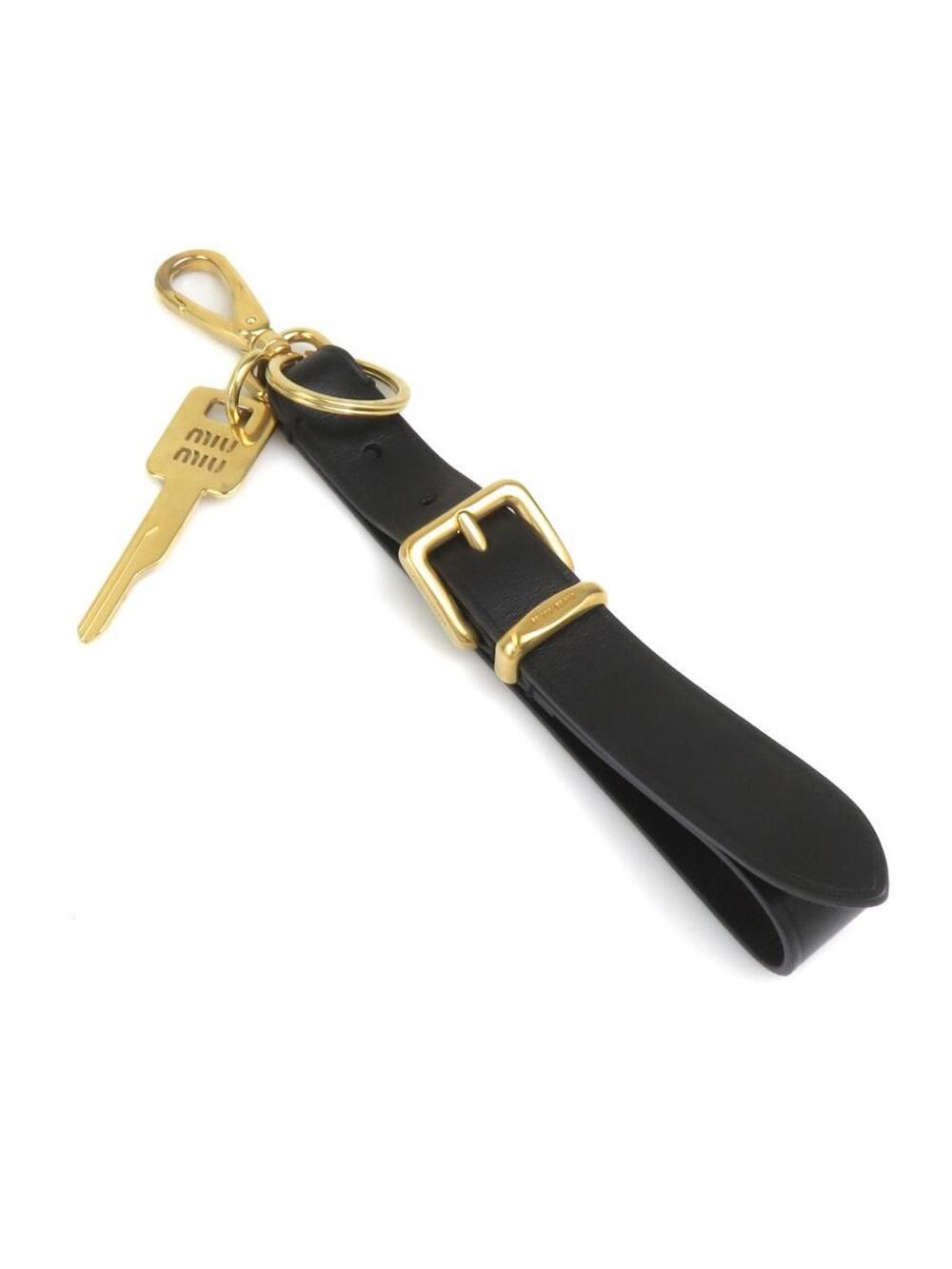 Auth Miumiu Charm Key Ring Black/Gold #338002M25B